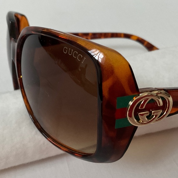 GUCCI Web GG Oversized Square Frame Sunglasses Tortoise Brown main image 9